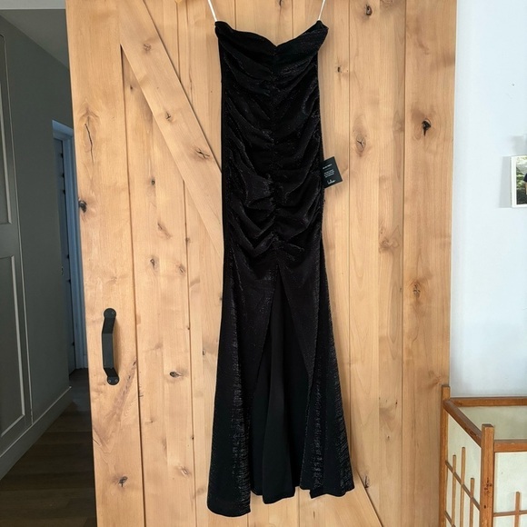 LULUS Strapless Ruched Glitter Maxi Dress Black Size Small Bodycon - Picture 3 of 12